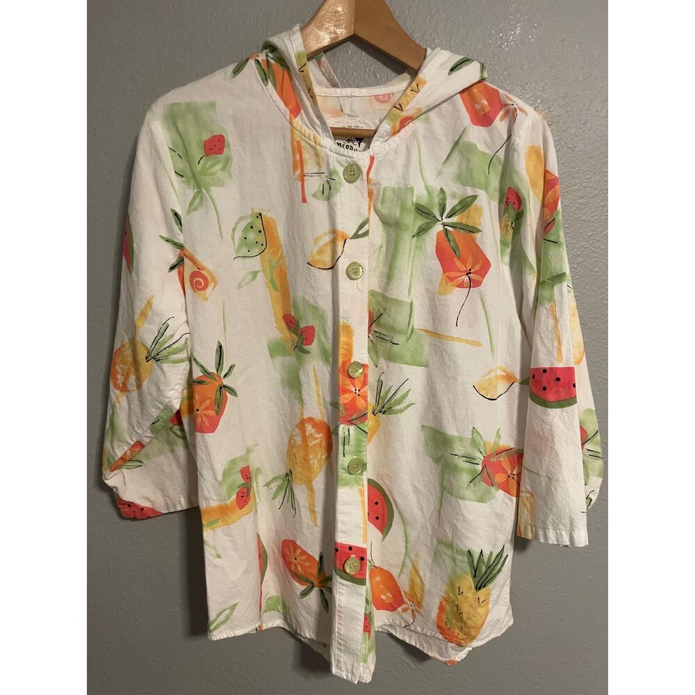 Vintage Produce Company Shirt Womens XL Fruit Print Hooded Cotton Made USA 90s